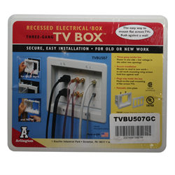 Recessed TV Box, 1 Power - 2 low Voltage - 3 Gang -  WHITE
