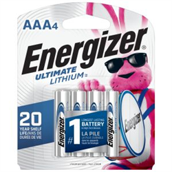 Battery - Energizer Lithium AAA, -40C to 60C Temperature Range, Pack of 4